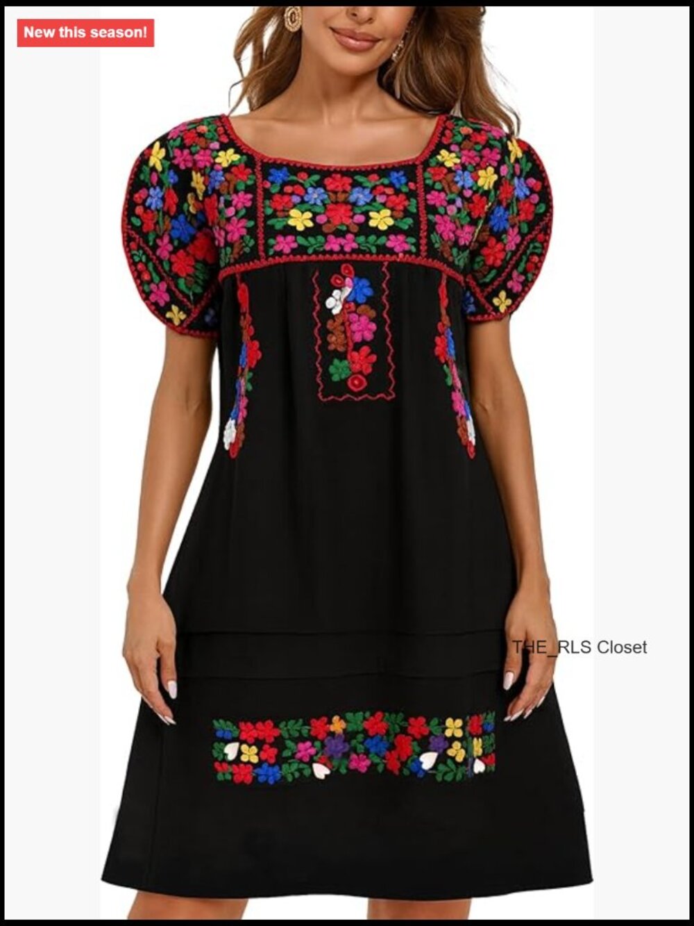 Mexican Embroidered Dress Short Sleeve Cotton Casual A-Line